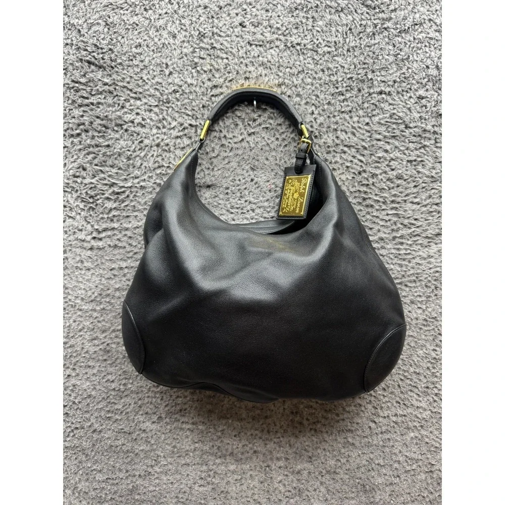 Ralph Lauren Women's Gold-Tone Genuine Italian Leather Hobo Shoulder Bag Black